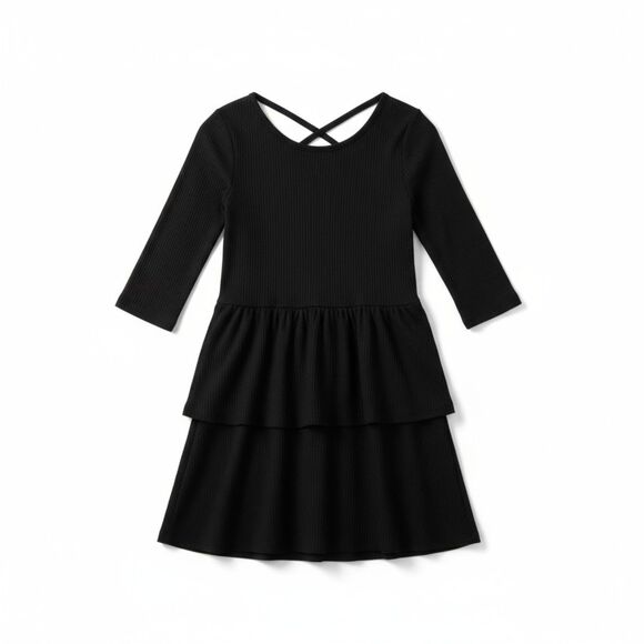 Girls Black Tiered Dress Size 6 NWT by Epic Threads – Long Sleeve Ribbed Knit - Picture 2 of 9